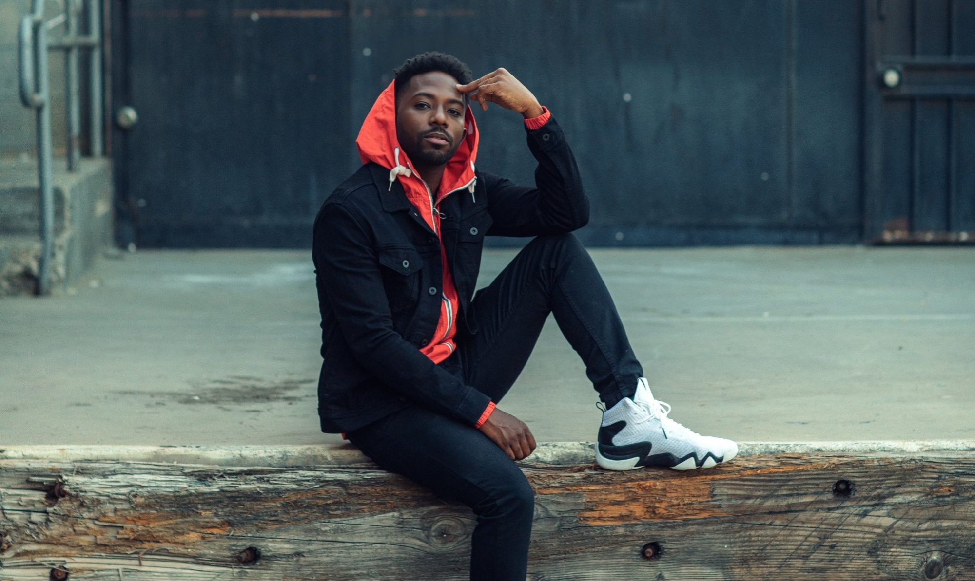 Actor Dennis Pearson modeling in a the street scene