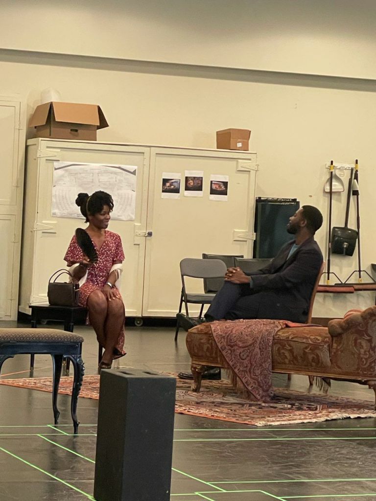 Dennis Pearson and Nija Okoro in rehearsal for Blues For an Alabama Sky. Also starring Joe Holt, Kim Steele and Greg Alveraz Reid. Directed by Phylica Rashad